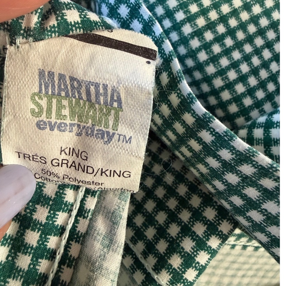 Martha Stewart Everyday King Pillowcase Set Green White Gingham Checkered